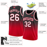 Custom Basketball Jersey, Black White Red Fashion Sportswear Jersey Shirt, Athletic Mesh Moisture Wicking Jersey, Casual Gift for Men