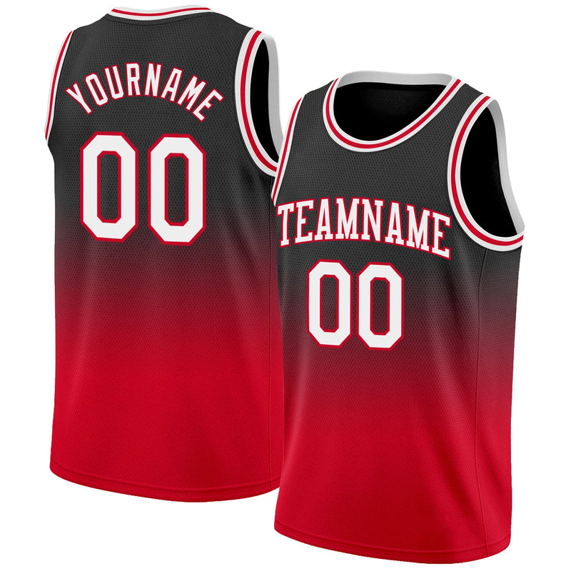 Custom Basketball Jersey, Black White Red Fashion Sportswear Jersey Shirt, Athletic Mesh Moisture Wicking Jersey, Casual Gift for Men