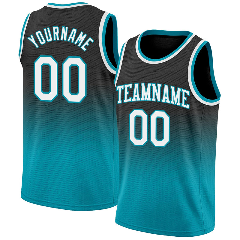 Custom Basketball Jersey, Black White Teal Fashion Sportswear Jersey Shirt, Athletic Mesh Moisture Wicking Jersey, Casual Gift for Men