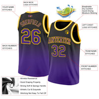 Custom Basketball Jersey, Black Purple Gold Fashion Sportswear Jersey Shirt, Athletic Mesh Moisture Wicking Jersey, Casual Gift for Men