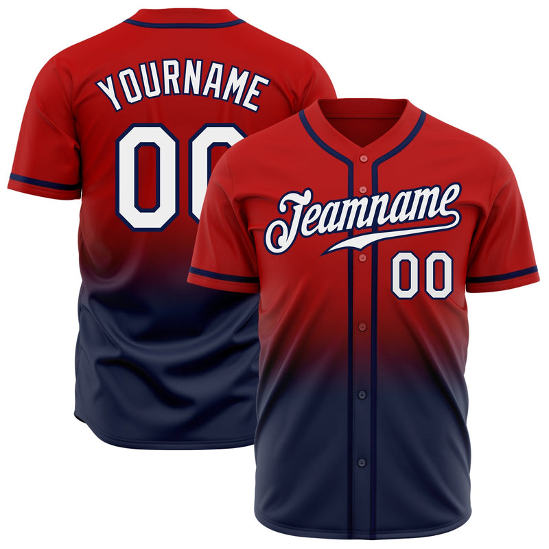 Custom Baseball Jersey, Red White Navy Fashion Sportswear Jersey Shirt, Athletic Button Down Moisture Wicking Jersey, Casual Gift for Men