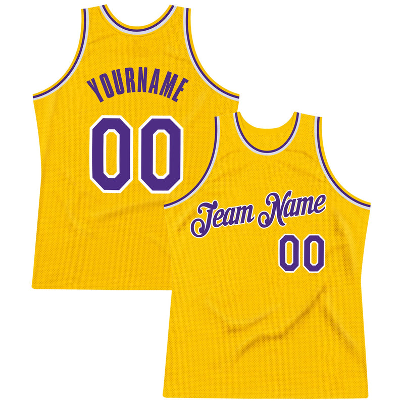 Custom Basketball Jersey, Gold Purple White Authentic Sportswear Jersey Shirt, Athletic Mesh Moisture Wicking Jersey, Casual Gift for Men