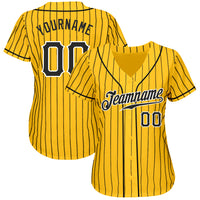 Custom Baseball Jersey, Yellow Black White Pinstripe Sportswear Jersey Shirt, Athletic Button Down Moisture Wicking Jersey, Casual Gift for Men