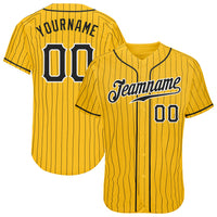 Custom Baseball Jersey, Yellow Black White Pinstripe Sportswear Jersey Shirt, Athletic Button Down Moisture Wicking Jersey, Casual Gift for Men