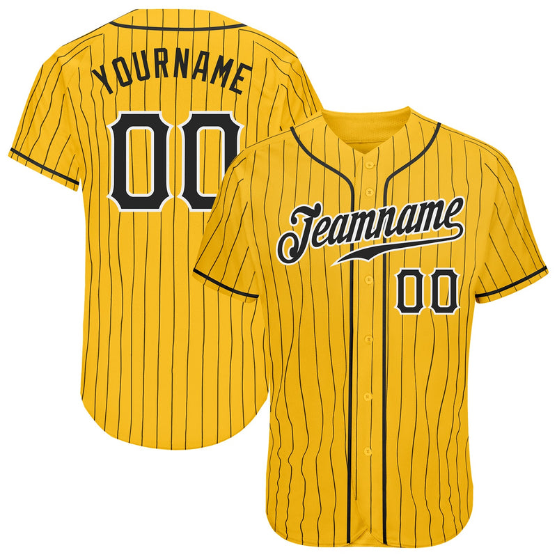 Custom Baseball Jersey, Yellow Black White Pinstripe Sportswear Jersey Shirt, Athletic Button Down Moisture Wicking Jersey, Casual Gift for Men
