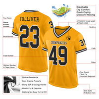 Custom Football Jersey, Gold Black White Sportswear Jersey Shirt, Athletic Mesh Moisture Wicking Jersey, Casual Gift for Men, Style Gold0116