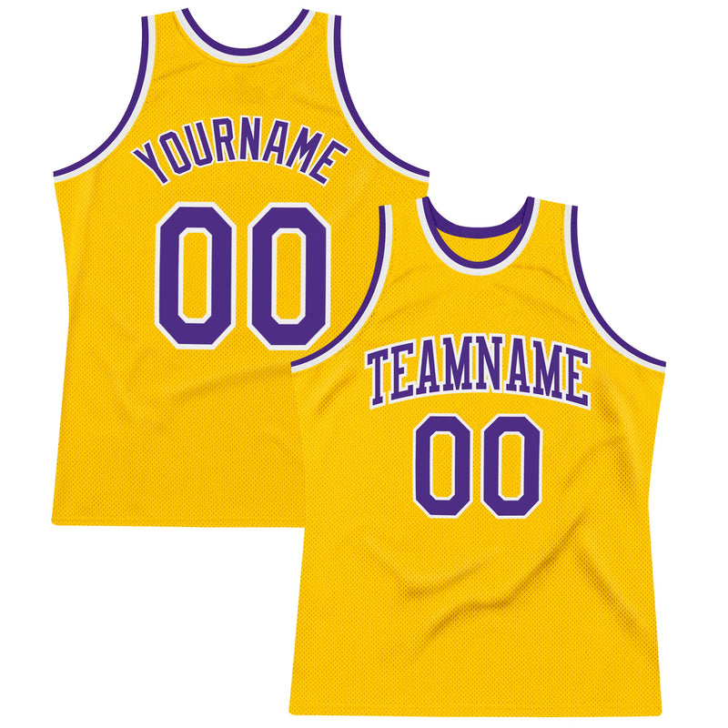 Custom Basketball Jersey, Gold Purple White Throwback Sportswear Jersey Shirt, Athletic Mesh Moisture Wicking Jersey, Casual Gift for Men