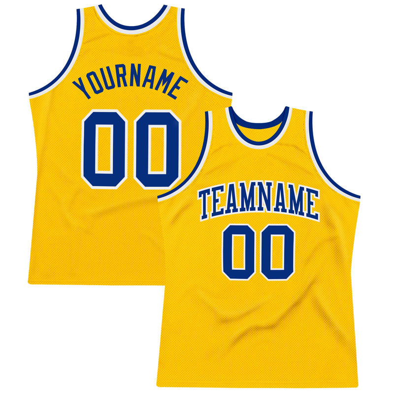 Custom Basketball Jersey, Gold Royal White Throwback Sportswear Jersey Shirt, Athletic Mesh Moisture Wicking Jersey, Casual Gift for Men