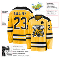 Custom Hockey Jersey, Gold Black White Sportswear Jersey Shirt, Athletic Long Sleeve V Neck Jersey, Casual Gift for Men