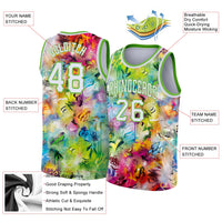 Custom Basketball Jersey, White Neon Green Sportswear Jersey Shirt, Athletic Mesh Moisture Wicking Jersey, Casual Gift for Men