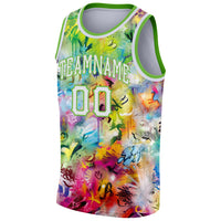 Custom Basketball Jersey, White Neon Green Sportswear Jersey Shirt, Athletic Mesh Moisture Wicking Jersey, Casual Gift for Men