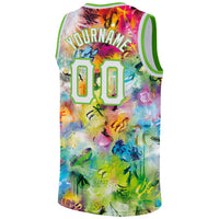 Custom Basketball Jersey, White Neon Green Sportswear Jersey Shirt, Athletic Mesh Moisture Wicking Jersey, Casual Gift for Men
