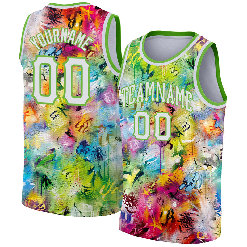 Custom Basketball Jersey, White Neon Green Sportswear Jersey Shirt, Athletic Mesh Moisture Wicking Jersey, Casual Gift for Men