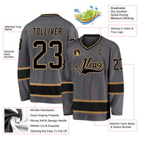 Custom Hockey Jersey, Gray Black Old Gold Sportswear Jersey Shirt, Athletic Long Sleeve V Neck Jersey, Casual Gift for Men, Style Gray0285