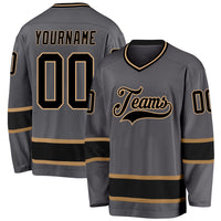 Custom Hockey Jersey, Gray Black Old Gold Sportswear Jersey Shirt, Athletic Long Sleeve V Neck Jersey, Casual Gift for Men, Style Gray0285