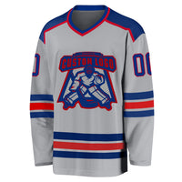 Custom Hockey Jersey, Gray Royal Red Sportswear Jersey Shirt, Athletic Long Sleeve V Neck Jersey, Casual Gift for Men