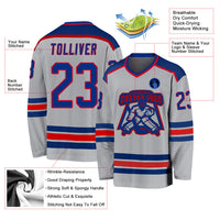 Custom Hockey Jersey, Gray Royal Red Sportswear Jersey Shirt, Athletic Long Sleeve V Neck Jersey, Casual Gift for Men