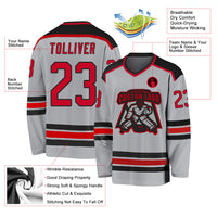 Custom Hockey Jersey, Gray Red Black Sportswear Jersey Shirt, Athletic Long Sleeve V Neck Jersey, Casual Gift for Men, Style Gray0357