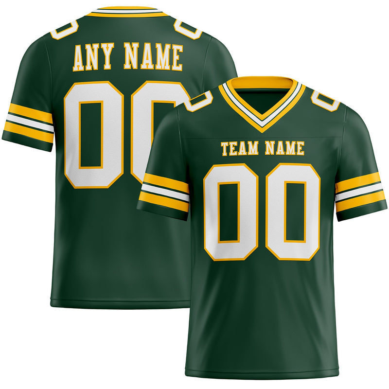 Custom Football Jersey, Green White Gold Sportswear Jersey Shirt, Athletic Moisture Wicking Breathable Jersey, Casual Gift for Men