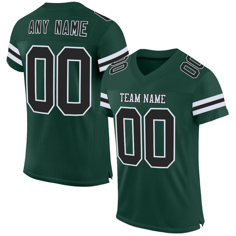 Custom Football Jersey, Green Black White Sportswear Jersey Shirt, Athletic Mesh Moisture Wicking Jersey, Casual Gift for Men, Style Green0375