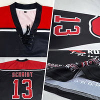Custom Hockey Jersey, Black Red White Sportswear Jersey Shirt, Athletic Long Sleeve V Neck Jersey, Casual Gift for Men, Style 3DPattern1832