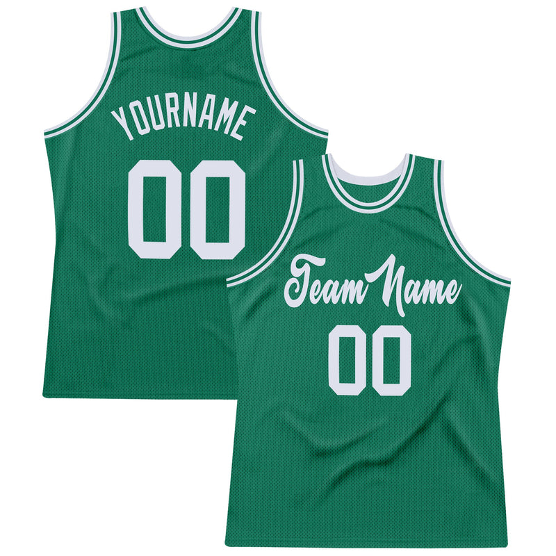 Custom Basketball Jersey, Kelly Green White Authentic Sportswear Jersey Shirt, Athletic Mesh Moisture Wicking Jersey, Casual Gift for Men
