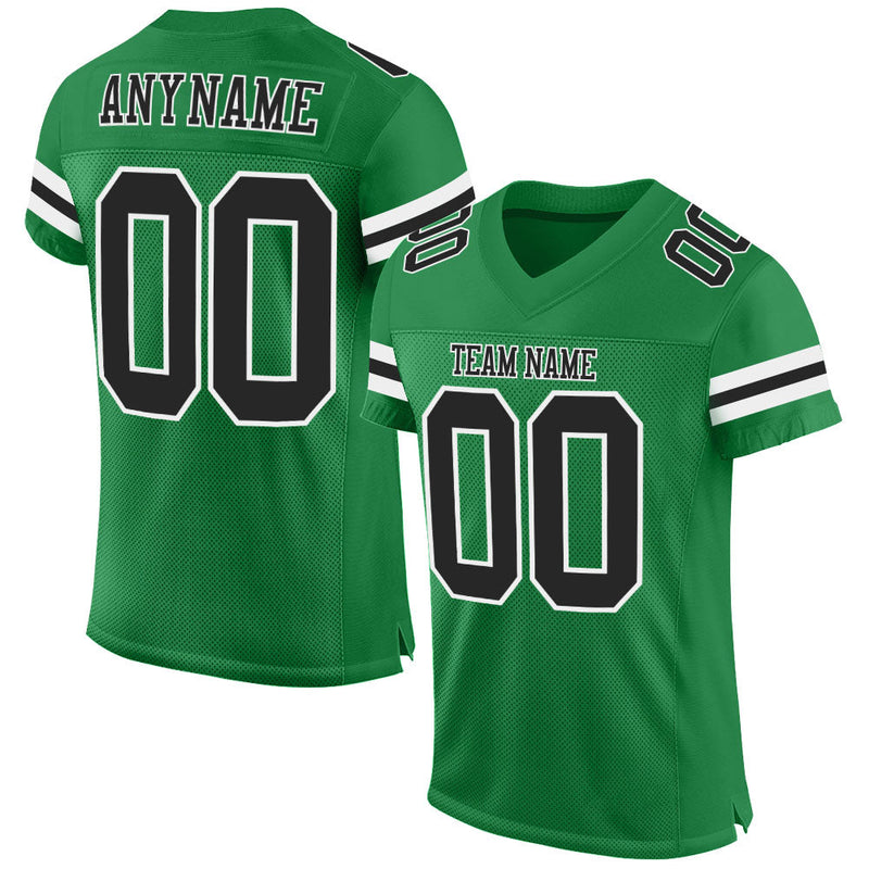 Custom Football Jersey, Green Black Sportswear Jersey Shirt, Athletic Mesh Moisture Wicking Jersey, Casual Gift for Men, Style KellyGreen0132
