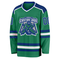 Custom Hockey Jersey, Kelly Green Royal Sportswear Jersey Shirt, Athletic Long Sleeve V Neck Jersey, Casual Gift for Men, Style KellyGreen0281