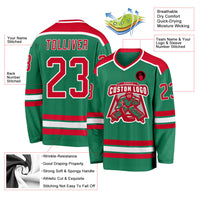Custom Hockey Jersey, Kelly Green Red Sportswear Jersey Shirt, Athletic Long Sleeve V Neck Jersey, Casual Gift for Men