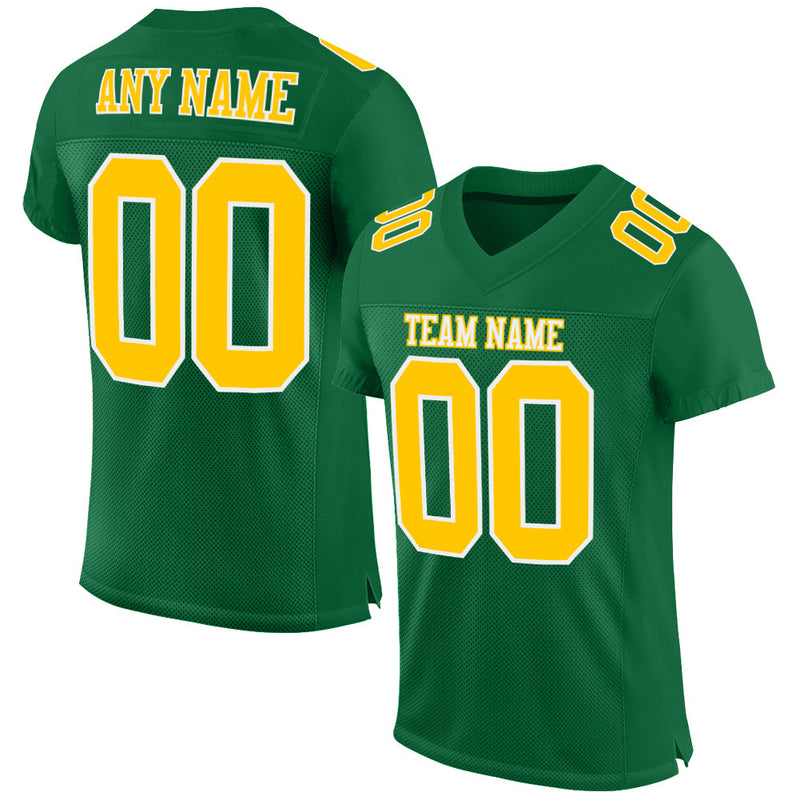 Custom Football Jersey, Kelly Green Gold Sportswear Jersey Shirt, Athletic Mesh Moisture Wicking Jersey, Casual Gift for Men
