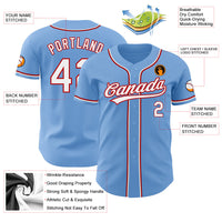 Custom Baseball Jersey, Light Blue White Red Sportswear Jersey Shirt, Athletic Button Down Moisture Wicking Jersey, Casual Gift for Men
