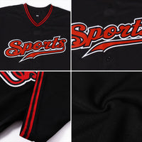 Custom Baseball Jersey, Black Red Sportswear Jersey Shirt, Athletic Button Down Moisture Wicking Jersey, Casual Gift for Men, Style Black0233