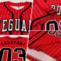 Custom Baseball Jersey, Red White Black Pinstripe Sportswear Jersey Shirt, Athletic Button Down Moisture Wicking Jersey, Casual Gift for Men