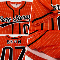 Custom Baseball Jersey, Orange White Black Pinstripe Sportswear Jersey Shirt, Athletic Button Down Moisture Wicking Jersey, Casual Gift for Men