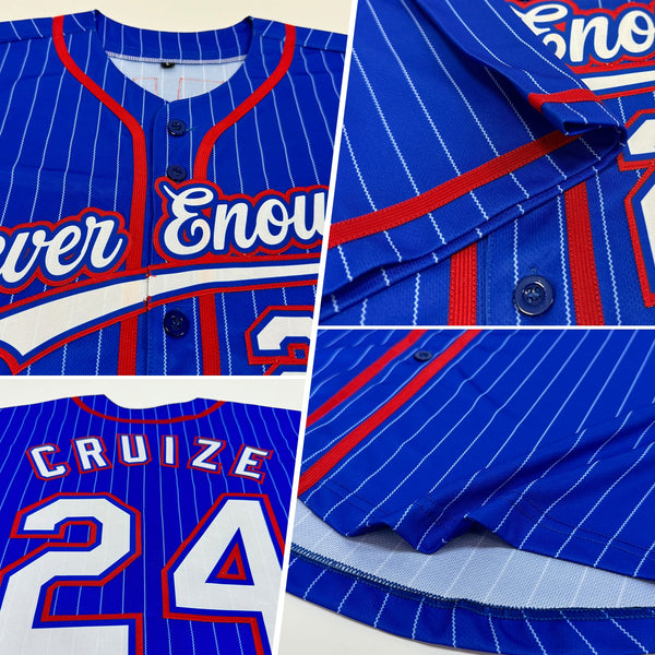 Custom Royal White Pinstripe Red Authentic Baseball Jersey