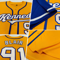 Custom Baseball Jersey, Gold White Royal Sportswear Jersey Shirt, Athletic Button Down Moisture Wicking Jersey, Casual Gift for Men