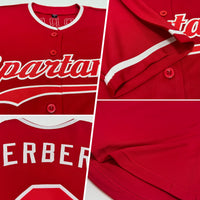 Custom Baseball Jersey, Red White Sportswear Jersey Shirt, Athletic Button Down Moisture Wicking Jersey, Casual Gift for Men, Style Red0471