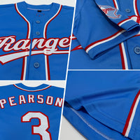 Custom Baseball Jersey, Light Blue White Red Sportswear Jersey Shirt, Athletic Button Down Moisture Wicking Jersey, Casual Gift for Men
