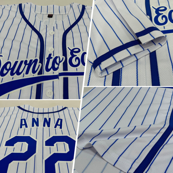 Custom White Royal Pinstripe Royal Authentic Baseball Jersey