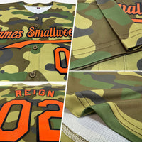 Custom Baseball Jersey, Orange Black Sportswear Jersey Shirt, Athletic Button Down Moisture Wicking Jersey, Casual Gift for Men, Style Camo0038