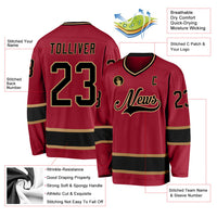Custom Hockey Jersey, Maroon Black Old Gold Sportswear Jersey Shirt, Athletic Long Sleeve V Neck Jersey, Casual Gift for Men, Style Maroon0043