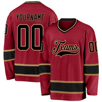 Custom Hockey Jersey, Maroon Black Old Gold Sportswear Jersey Shirt, Athletic Long Sleeve V Neck Jersey, Casual Gift for Men, Style Maroon0043