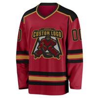 Custom Hockey Jersey, Maroon Black Old Gold Sportswear Jersey Shirt, Athletic Long Sleeve V Neck Jersey, Casual Gift for Men, Style Maroon0060