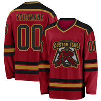 Custom Hockey Jersey, Maroon Black Old Gold Sportswear Jersey Shirt, Athletic Long Sleeve V Neck Jersey, Casual Gift for Men, Style Maroon0060