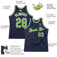 Custom Basketball Jersey, Navy Neon Green White Authentic Sportswear Jersey Shirt, Athletic Mesh Moisture Wicking Jersey, Casual Gift for Men