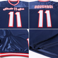 Custom Football Jersey, Navy White Red Sportswear Jersey Shirt, Athletic Mesh Moisture Wicking Jersey, Casual Gift for Men, Style Navy0213