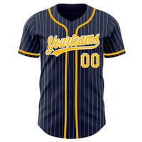 Custom Baseball Jersey, Navy White Gold Pinstripe Sportswear Jersey Shirt, Athletic Button Down Moisture Wicking Jersey, Casual Gift for Men