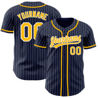 Custom Baseball Jersey, Navy White Gold Pinstripe Sportswear Jersey Shirt, Athletic Button Down Moisture Wicking Jersey, Casual Gift for Men