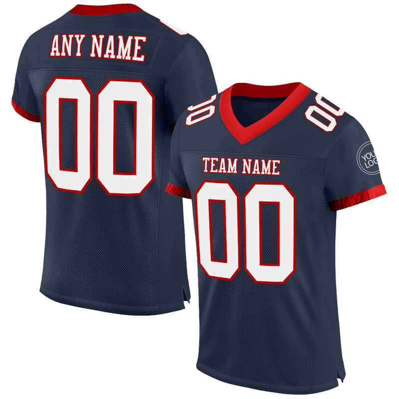Custom Football Jersey, Navy White Red Sportswear Jersey Shirt, Athletic Mesh Moisture Wicking Jersey, Casual Gift for Men, Style Navy0634