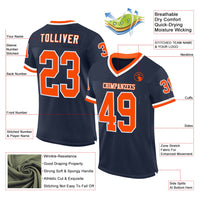 Custom Football Jersey, Navy Orange White Sportswear Jersey Shirt, Athletic Mesh Moisture Wicking Jersey, Casual Gift for Men, Style Navy0891